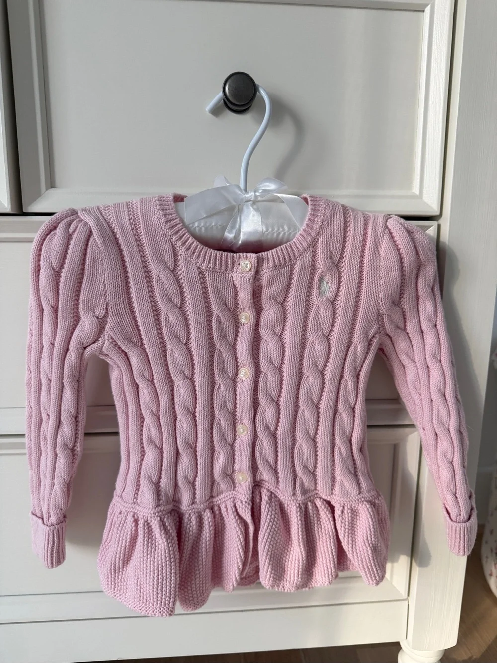 Ralph Lauren Pink Cable Knit Peplum Cardigan